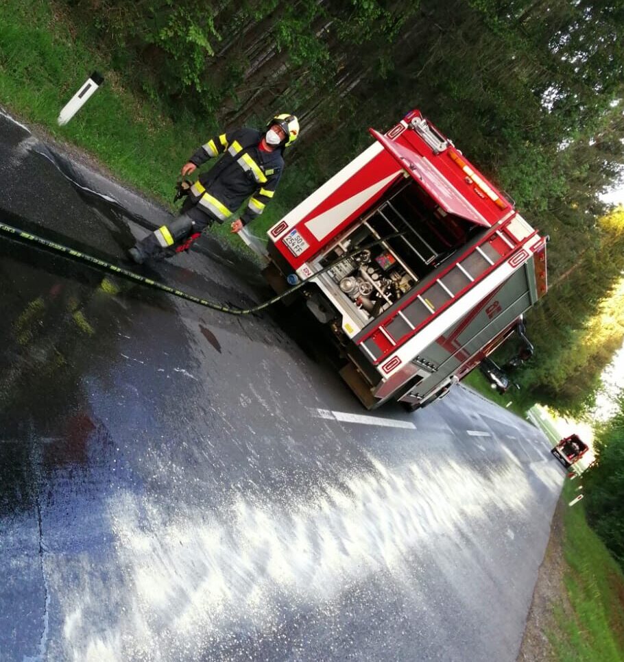 Verkehrsunfall und Öl auf Fahrbahn L442 Haide Wald